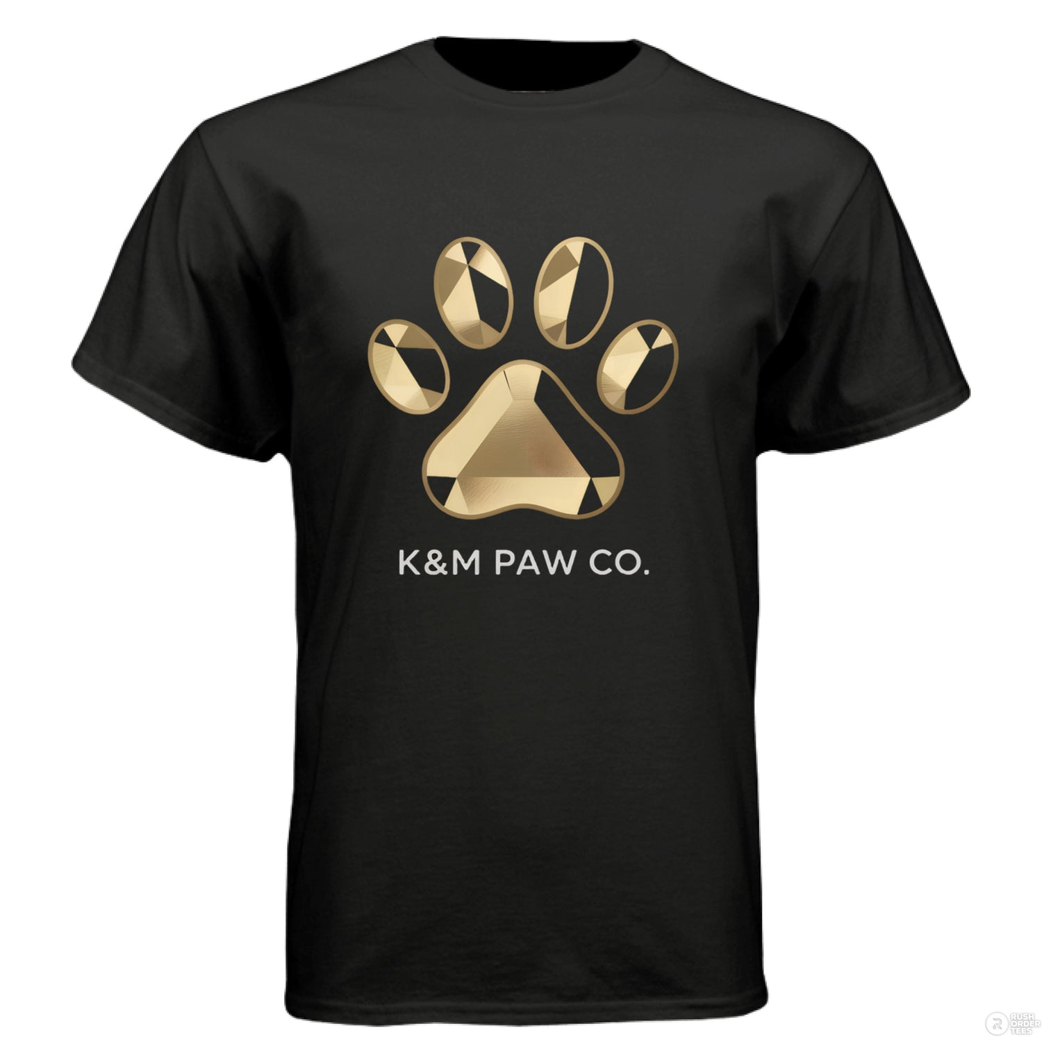 Black short sleeve t-shirt from K&M Paw Co. Paw Print Luxe Collection, featuring a premium minimalist design that honors pet companionship with modern elegance and meaningful simplicity
