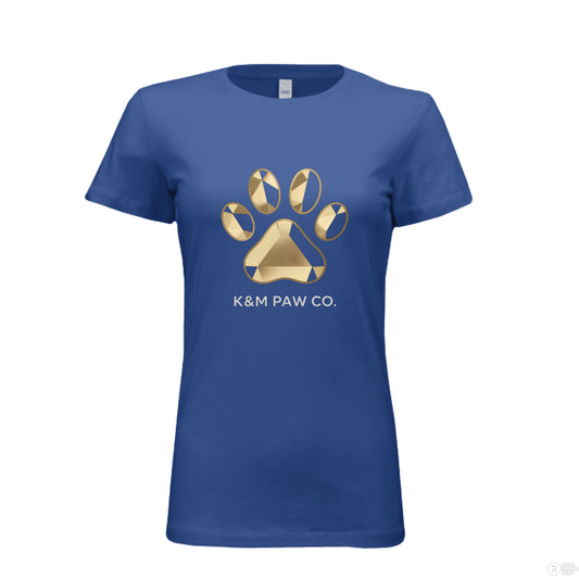 Blue short sleeve t-shirt from K&M Paw Co. Paw Print Luxe Collection, featuring a premium, minimalist design for stylish pet owners seeking modern elegance