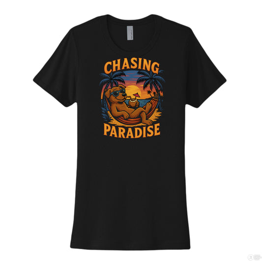 Black short sleeve t-shirt from K&M Paw Co., part of the Paradise collection for pet lovers, featuring premium quality and minimalist modern style for US customers